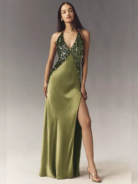 Bardot Yve Sequin Satin Halter Dress
